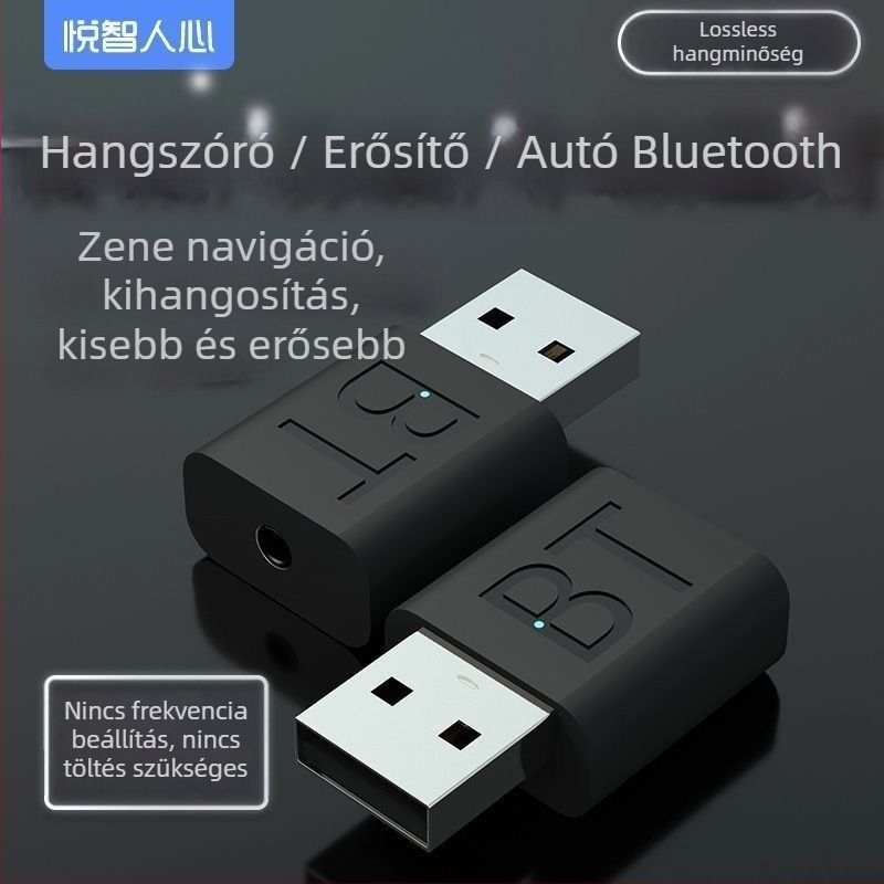 Autós Bluetooth-vevő, mini USB audió adapter, Bluetooth 5.0, vezeték nélküli otthoni hangrendszer erősítő és mélynyomó