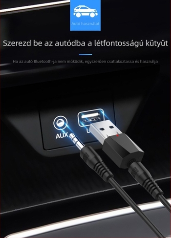 Sztereó Bluetooth audió vevő 3,5 mm AUX bemenettel, USB Bluetooth adapter, modell X1, Plug-and-Play, külső tápegység, Bluetooth 4.2