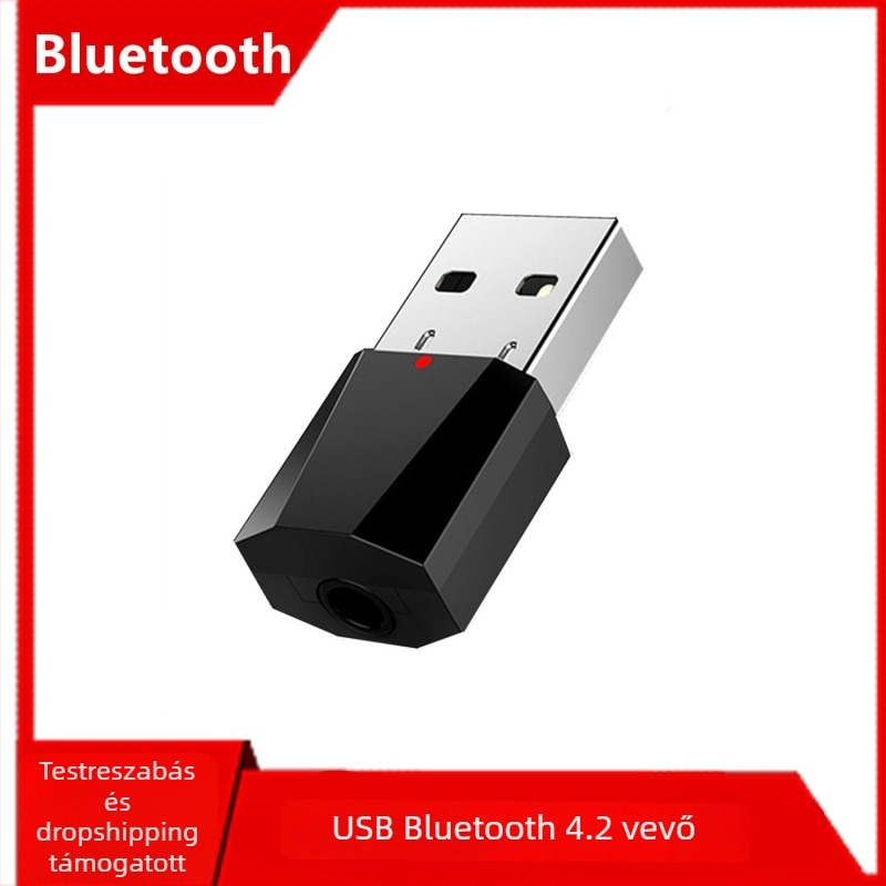 Sztereó Bluetooth audió vevő 3,5 mm AUX bemenettel, USB Bluetooth adapter, modell X1, Plug-and-Play, külső tápegység, Bluetooth 4.2