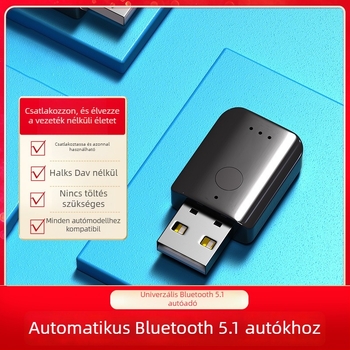 USB Autó Bluetooth adapter 5.1, Plug‑and‑Play, külső táp nélkül, 10 m hatótáv