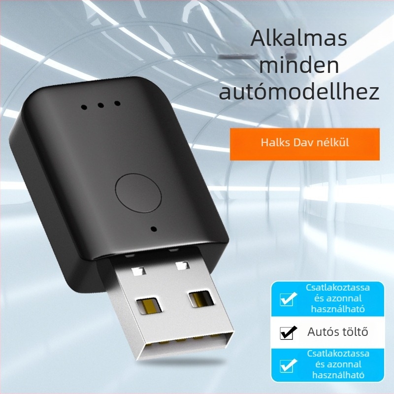 USB Autó Bluetooth adapter 5.1, Plug‑and‑Play, külső táp nélkül, 10 m hatótáv