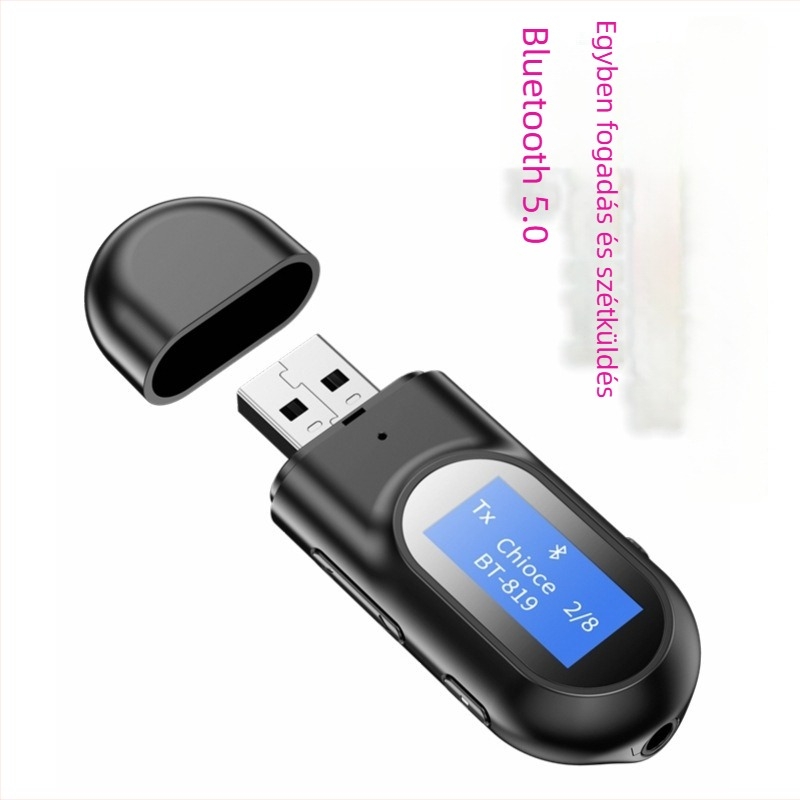 USB Bluetooth 5.0 hangszer autóhoz — USB/AUX interfész, LCD kijelző, kihangosító hívások