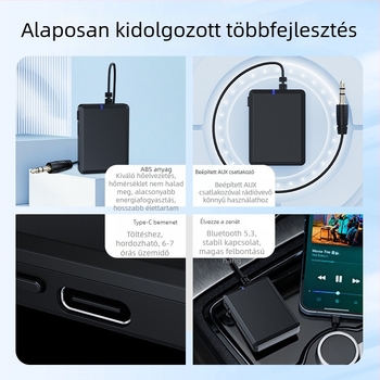 Autó Bluetooth vevő–adó B6, ABS ház, USB Type-C interfész, 5V tápegység, súly 14 g