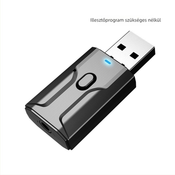 2–in–1 USB Bluetooth adapter autóhang-hoz – Bluetooth 5.0 adó és vevő, 3,5 mm AUX, külső tápellátás, 10 m hatótávolság