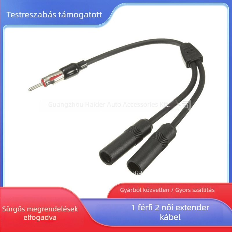 Autóantenna adapter: 1–es bemenetből 2–es kimenet, univerzális kompatibilitás, plug-in telepítés, 12V működés