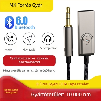 Bluetooth 6.0 autóba szánt audio vevő/átvivő beépített mikrofonnal és 3,5 mm-es sztereó kimenettel
