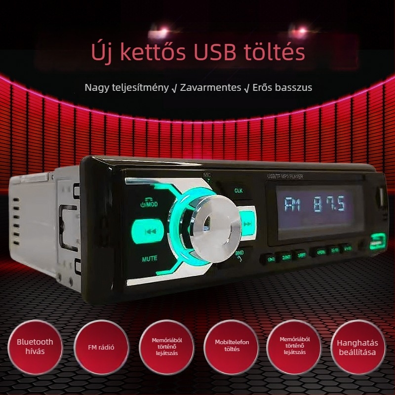 Autós Bluetooth MP3 lejátszó FM rádióval, kártya- és USB-nyílásokkal, központi vezérlő erősítő, vezeték nélküli többfunkciós