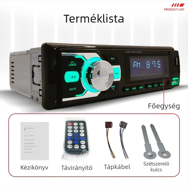 Autós Bluetooth MP3 lejátszó FM rádióval, kártya- és USB-nyílásokkal, központi vezérlő erősítő, vezeték nélküli többfunkciós