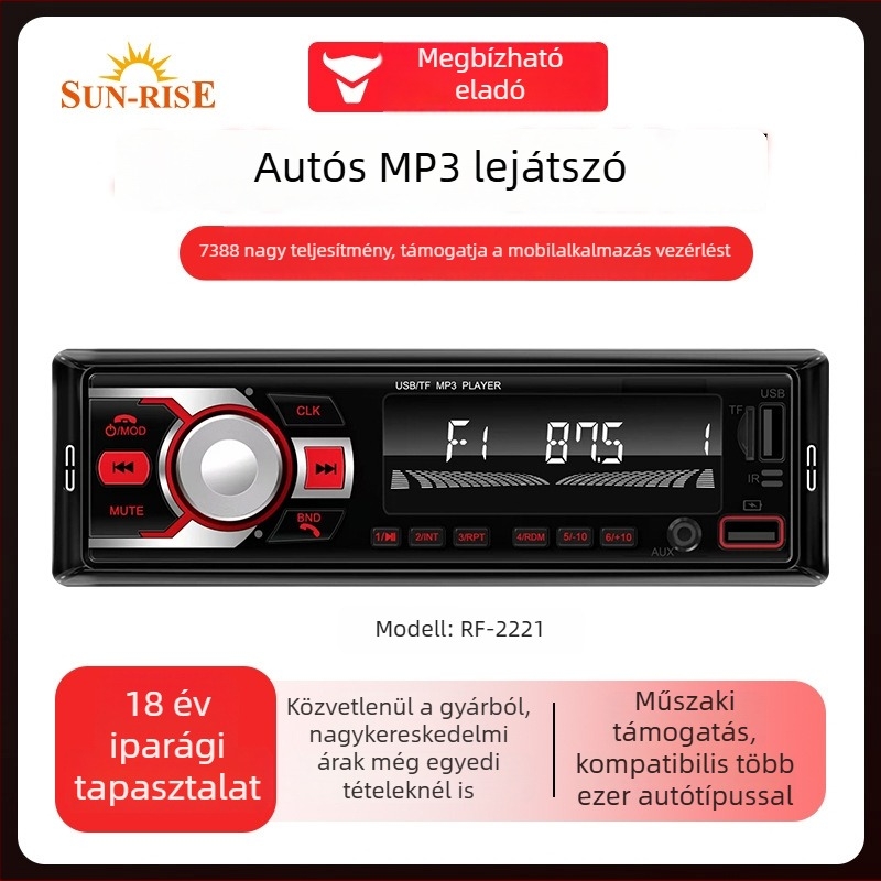 Autós Bluetooth MP3 lejátszó FM rádióval, kártya- és USB-nyílásokkal, központi vezérlő erősítő, vezeték nélküli többfunkciós