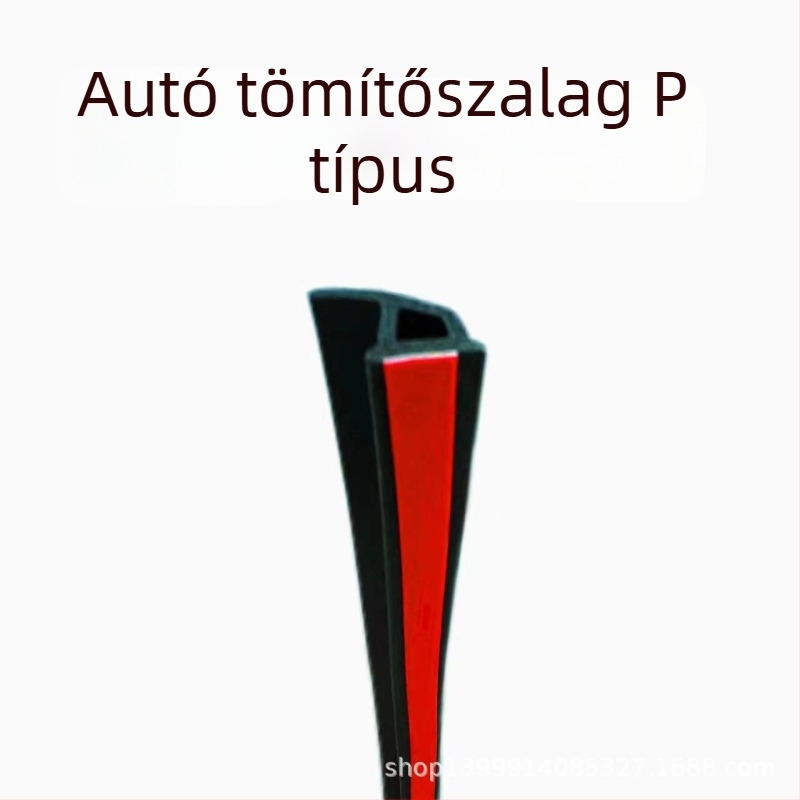 Autóajtó tömítőcsík, P-típusú, az ajtó alsó éléhez, gumi, modell 12#24, univerzális, öntapadó