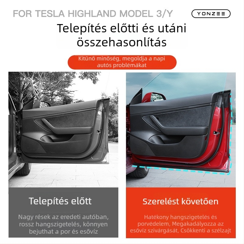 Autóra szóló tömítés – gumi tömítés a Tesla B-oszlophoz Model Y/3 és az ajtókerethez, Tesla speciális tömítés, Platinum márka