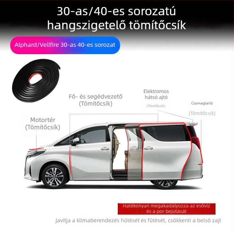 Alphard 40 sorozat és Vellfire 30 sorozat tömítőszalagok – teljes jármű hangszigetelés, modellek 08-24.