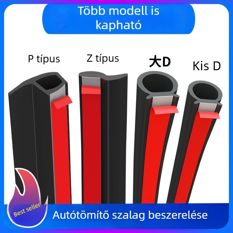 Autóajtó tömítésszett: nagy D és kis D típusú tömítések, P- és Z-típusú hangszigetelő tömítések az ajtókerethez, vízálló ajtóhézag-tömítés