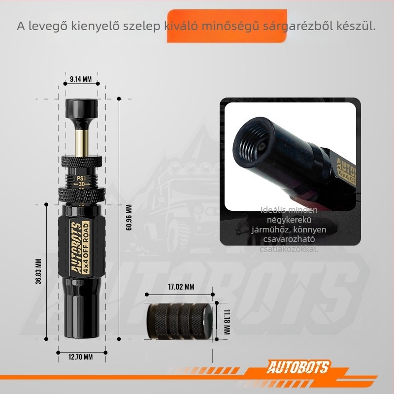 AUTOBOTS tubeless szelep gumikhoz – réz test, csavaros rögzítés, közönséges szelepmag