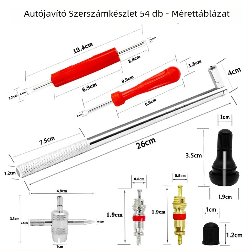 54 darabos szelepmag-beépítő készlet, magbeépítő eszközök autójavításra