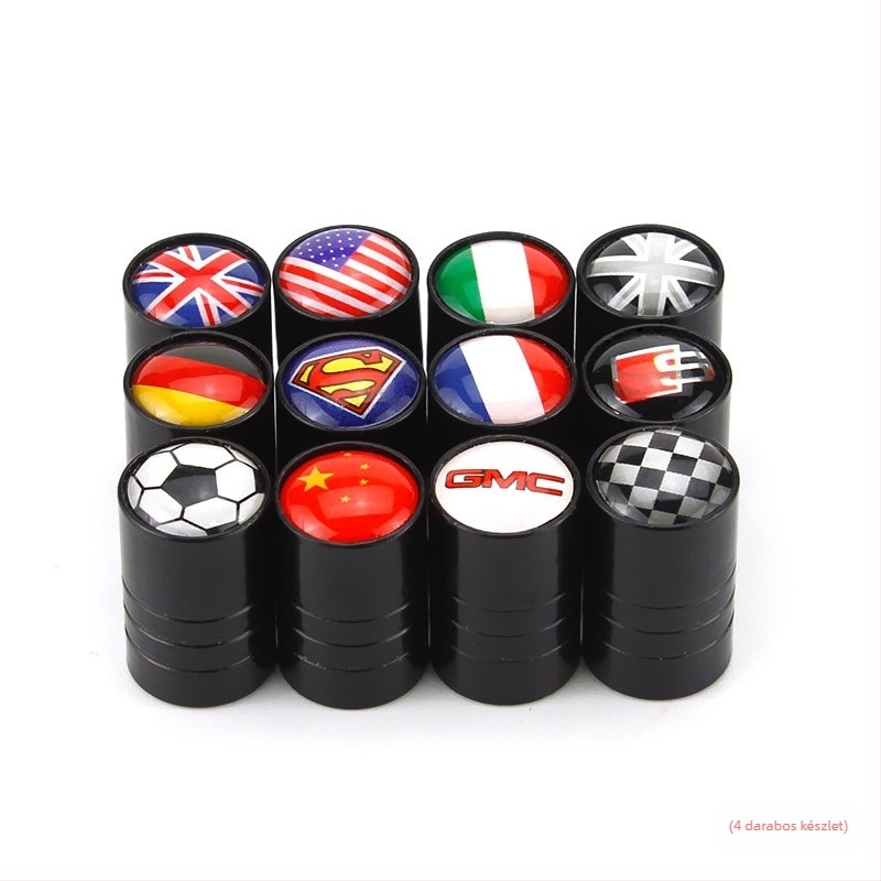 Logóval ellátott autógumi szelepfedél, tubeless, réz anyagú, hosszított szeleptokkal