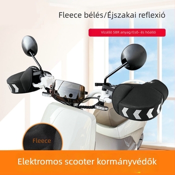 Motorkerékpár kormányvédők, univerzális, téli vastag fleece belsővel, SBR diving cloth anyag, fényvisszaverő