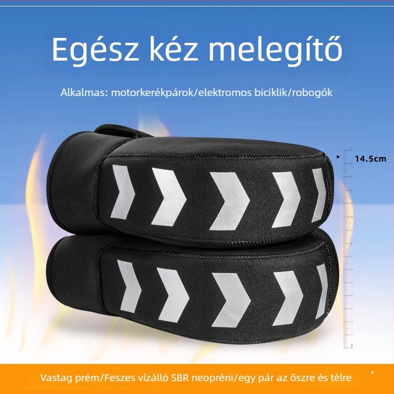 Motorkerékpár kormányvédők, univerzális, téli vastag fleece belsővel, SBR diving cloth anyag, fényvisszaverő