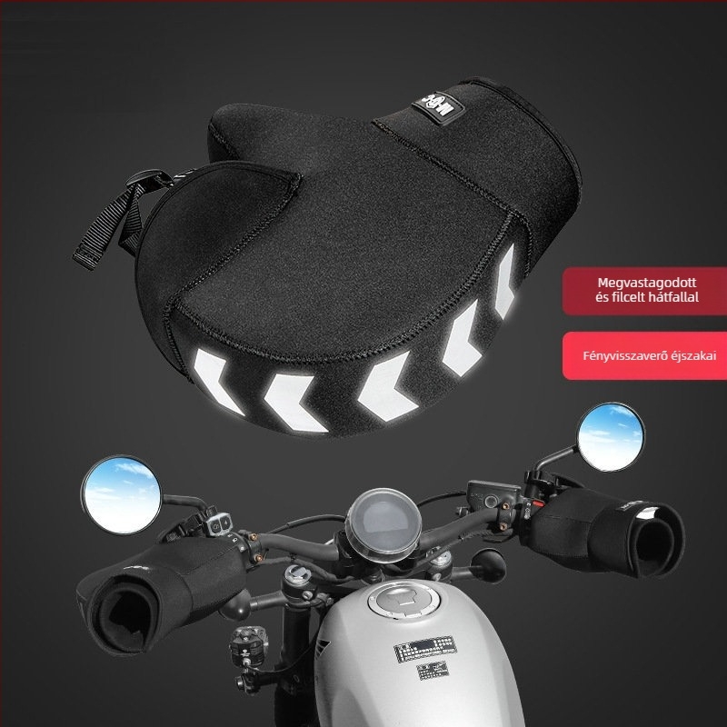 Motorkerékpár kormányvédők, univerzális, téli vastag fleece belsővel, SBR diving cloth anyag, fényvisszaverő
