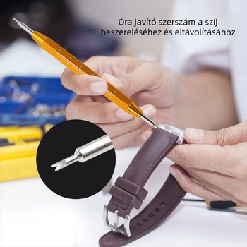 Óraszíj eszköz alumínium ötvözetű markolattal és skálával, kettős fejű csavarhúzó, cserélhető bitek az óraszíj cseréjéhez és összeszereléséhez — Record Work