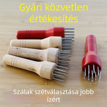 Hús puhító eszköz rozsdamentes acél tűkkel és tömör fa markolattal — 13/17/21 tű variánsok