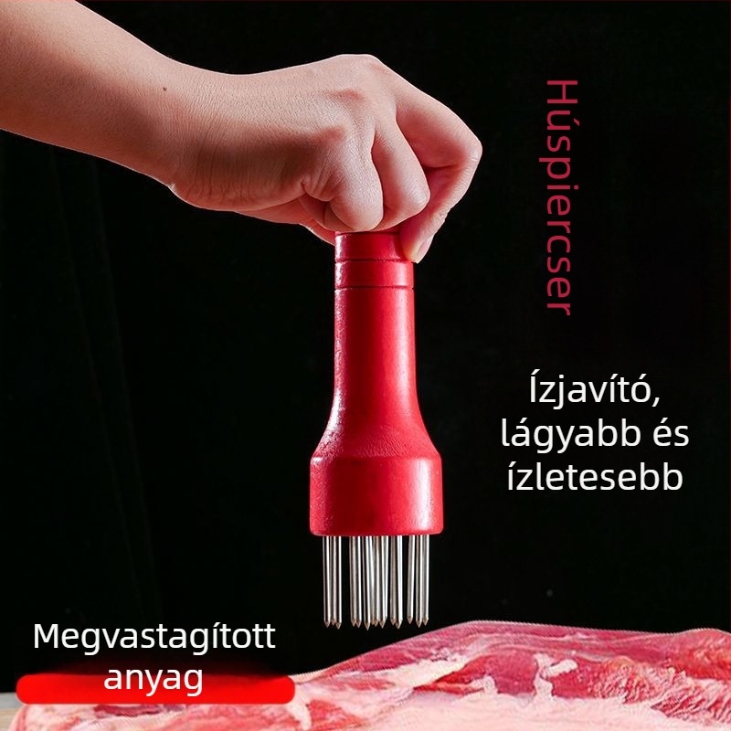 Hús puhító eszköz rozsdamentes acél tűkkel és tömör fa markolattal — 13/17/21 tű variánsok