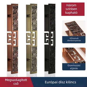 Európai stílusú üveges ajtó fogó, vastagított alumínium, gravírozott felülettel felhőmotívummal és antik réz befejezéssel, villa-relief dizájn
