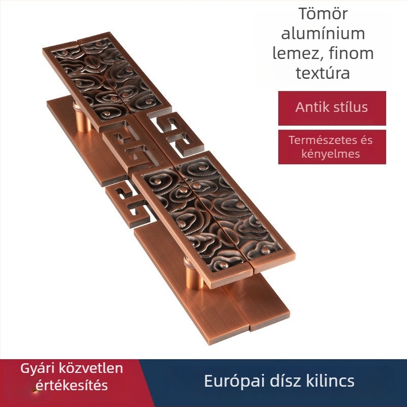 Európai stílusú üveges ajtó fogó, vastagított alumínium, gravírozott felülettel felhőmotívummal és antik réz befejezéssel, villa-relief dizájn