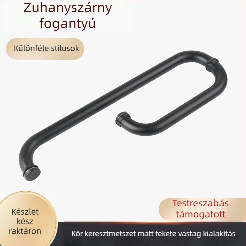 Ajtó fogantyú - polírozott rozsdamentes acél, körcső, üveg zuhanyajtóhoz, modern-minimalista stílus, testreszabható