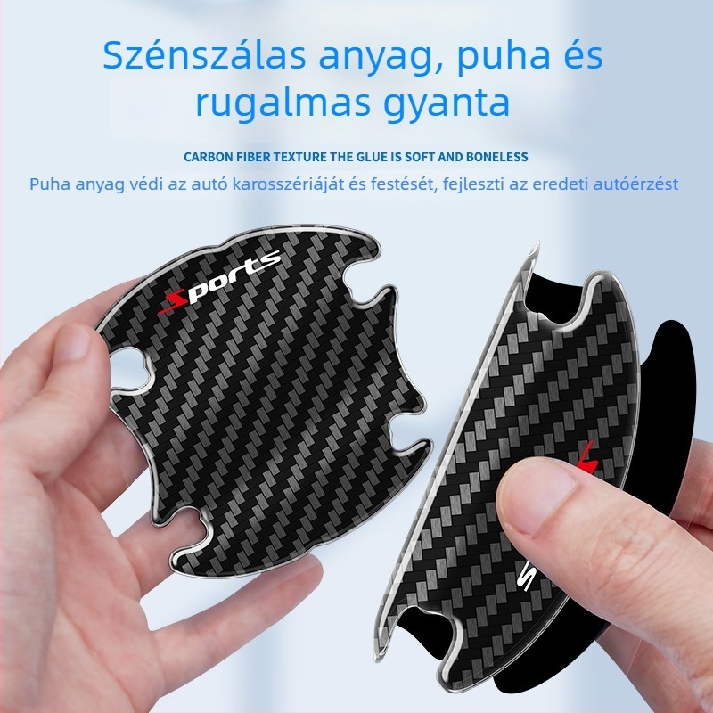 Autóajtó ütésvédő szalag, epoxikarbont szövés mintával, 8 darabos készlet, különböző modellekhez kompatibilis, Xiong shen