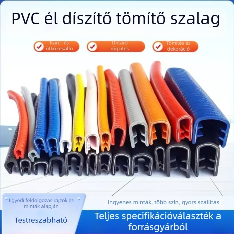PVC ajtóvédő profil, U-alakú sáv, fekete, modell 0147, univerzális, 6 mm-től