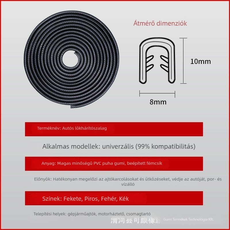 U- alakú autó ajtóélvédő szalag | PVC | Modell: U-shaped | Univerzális kompatibilitás | Testre szabható