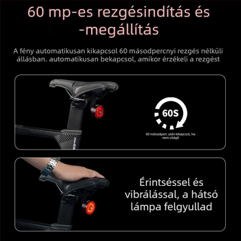 Tu Liao kerékpár hátsó lámpa intelligens érzékelős fékezéssel, éjszakai kerékpározáshoz út- és MTB kerékpárokhoz, újratölthető töltő- és tartozékokkal