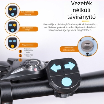 Kerékpár távirányítós hátsó lámpa, irányjelzőkkel és kürtszerű figyelmeztetéssel (Type-C)