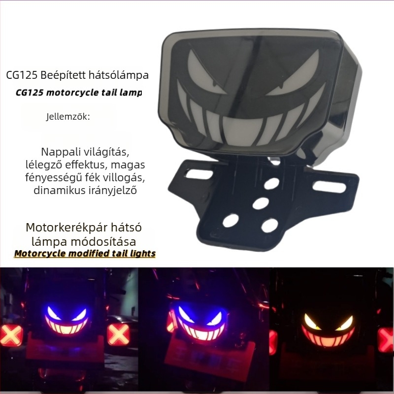 CG125 motorkerékpár hátsó lámpa | ABS+LED, 12V, 1A, LED fényforrás, integrált fék- és indexlámpa, kompatibilis TMX155 CG125, SX-162