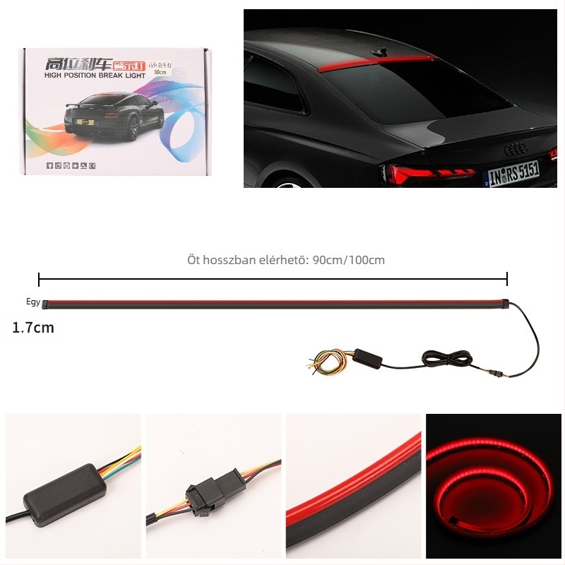 LED fékfény sáv, több üzemmóddal, magas pozíciójú hátsó fény, Modell 0124, 12V, 2835 LED-ek