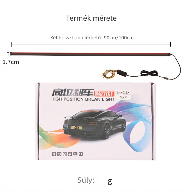 LED fékfény sáv, több üzemmóddal, magas pozíciójú hátsó fény, Modell 0124, 12V, 2835 LED-ek