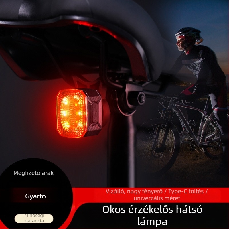 Intelligens kerékpárhátsó lámpa fék- és éjszakai kerékpározási szenzorral, alkalmas hegyi kerékpárokhoz, figyelmeztető fény az útra, töltési képességgel