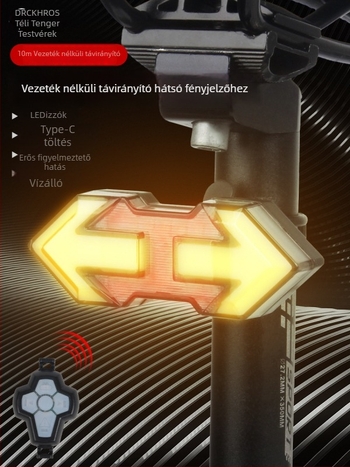 Kerékpár hátsó lámpa intelligens távirányítással, USB töltéssel, irányjelző és fék funkcióval éjszakai kerékpározáshoz