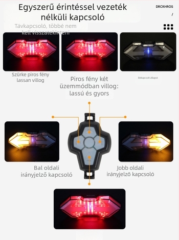 Kerékpár hátsó lámpa intelligens távirányítással, USB töltéssel, irányjelző és fék funkcióval éjszakai kerékpározáshoz