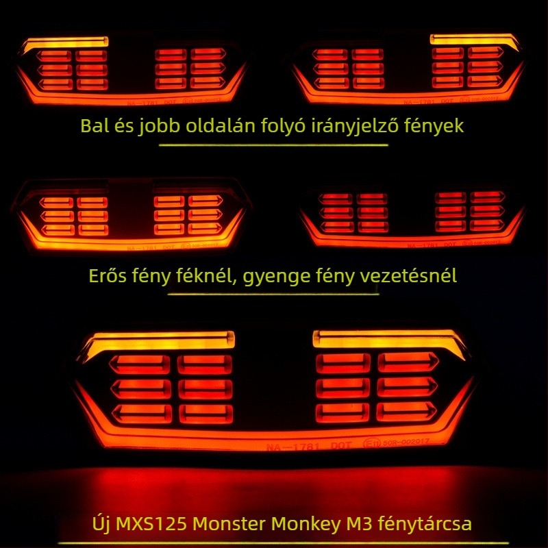 LED hátsó lámpa motorkerékpárhoz WD-002, WD-001, 12V, ABS+LED, testreszabás elérhető