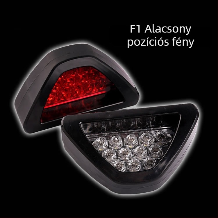 LED háromszög hátsó lámpa motorkerékpárhoz figyelmeztető és villogó fény funkcióval, 12V, univerzális modell