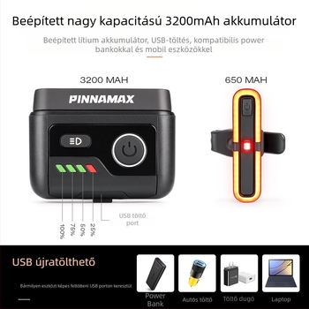 Kerékpár első lámpa és intelligens hátsó féklámpa készlet – alumíniumötvözet, vízálló, USB újratölthető