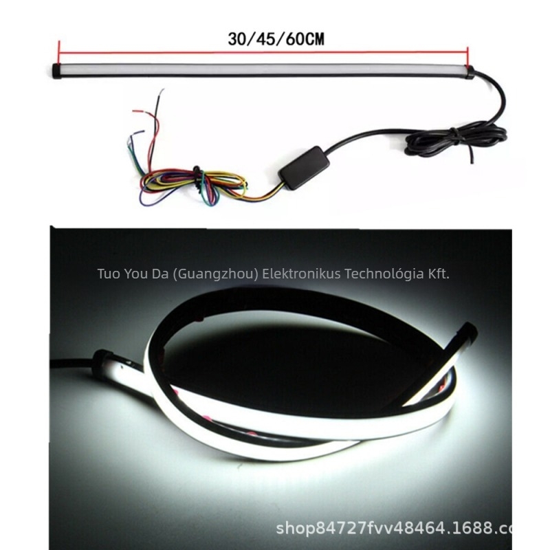Motorkerékpár LED féklámpa nappali világítással, integrált irányjelzővel és rendszámvilágító sávval — modell 30, 3500 lm, 10 W, 3000–6000 K