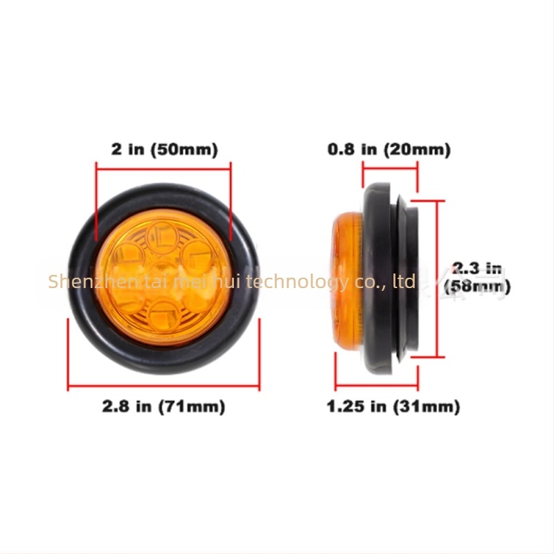 Teherautó oldalsó lámpa lencsével és gumírozott tömítéssel, 24V, 7LED (2835), 6000K, élettartam 50 000 óra, modell 07A-RYWBG