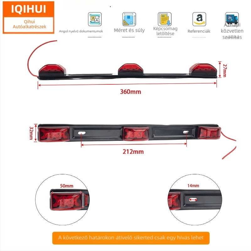 Magas féklámpa pickuphoz | hosszú LED-sáv, 12V