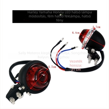 Motorkerékpár LED hátsó lámpa fémlencsével, 12V, kompatibilis Harley, Yamaha és Honda modellekkel