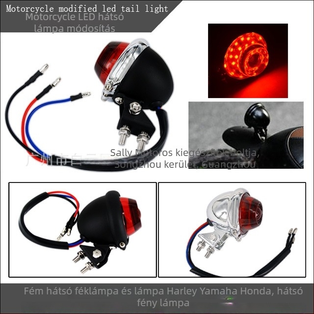 Motorkerékpár LED hátsó lámpa fémlencsével, 12V, kompatibilis Harley, Yamaha és Honda modellekkel