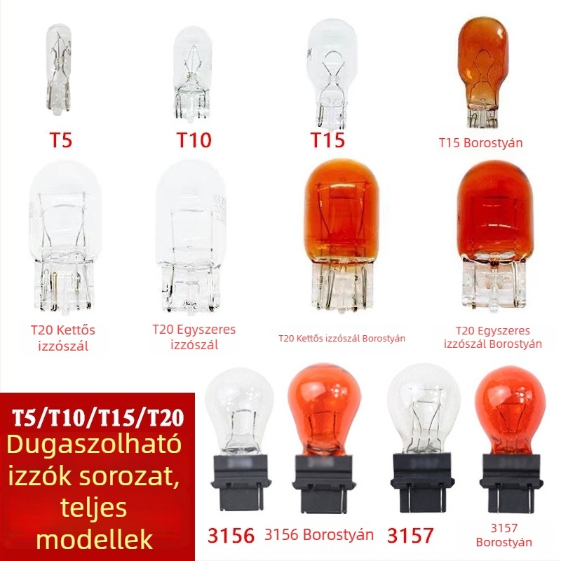 T5T10T15T20 autóizzók műszerfalhoz és féklámpához, 3156/3157 borostyán színű, egy- vagy kettős szál
