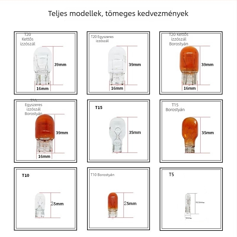 T5T10T15T20 autóizzók műszerfalhoz és féklámpához, 3156/3157 borostyán színű, egy- vagy kettős szál